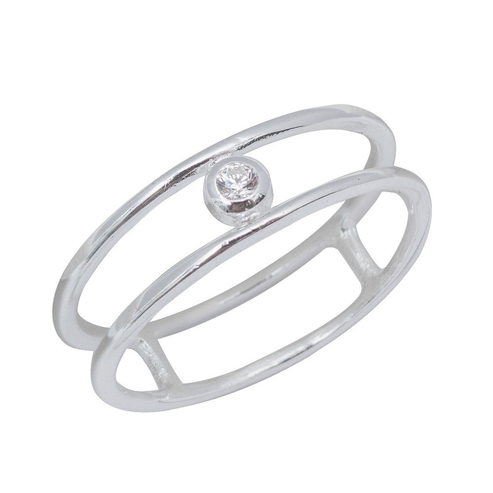 Sterling Silver Open Double Band Ring with CZ – Size 6.5 (Sample Piece)